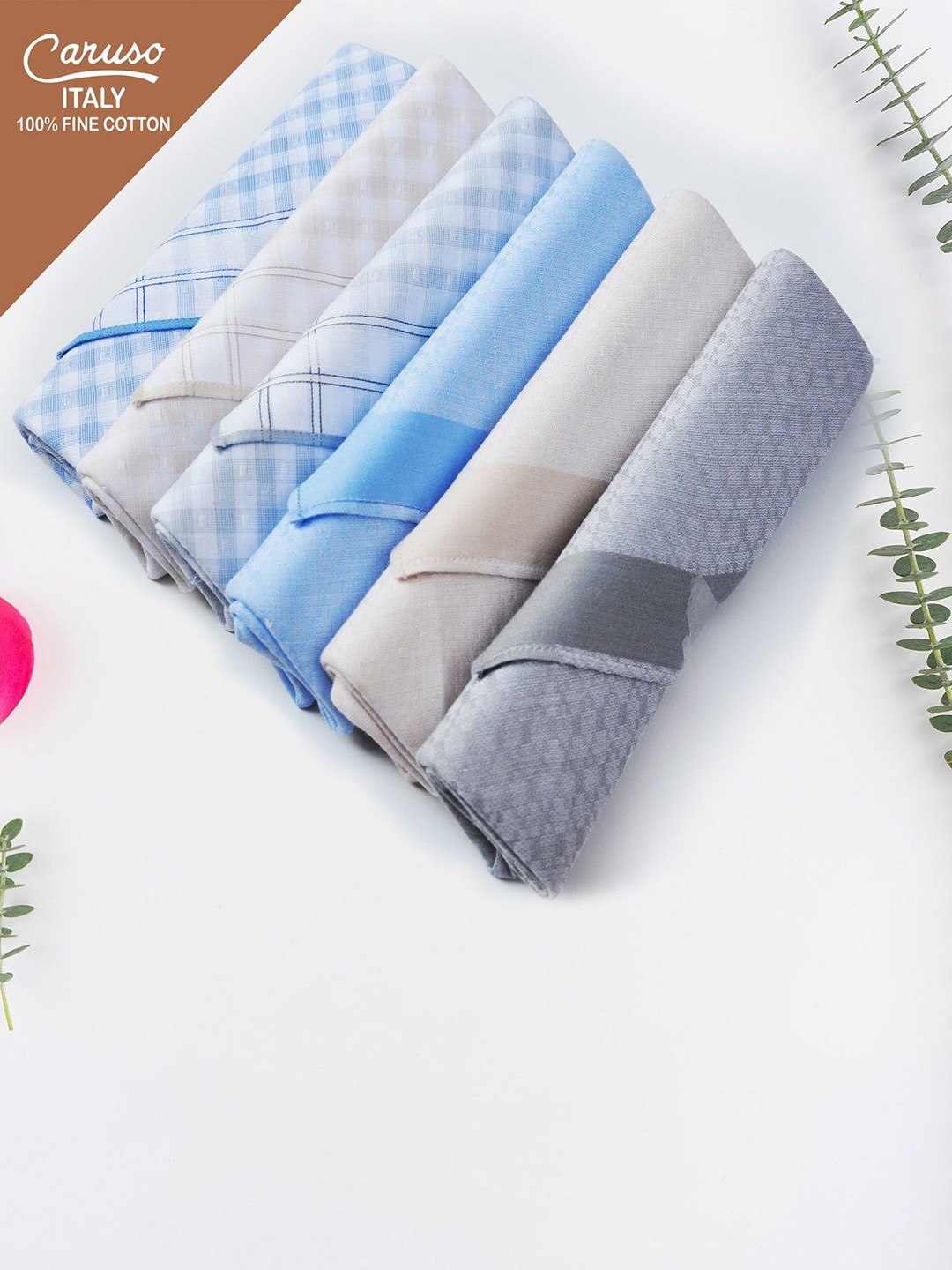 

Caruso ITALY Pack Of 6 Checked Pure Cotton Handkerchiefs, White