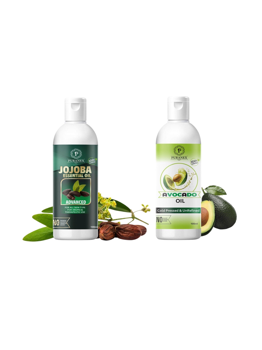 

Puranex Set Of 2 Pure & Natural Jojoba Oil & Avacado Oil For Deep Moisturizing- 100ml Each, Transparent