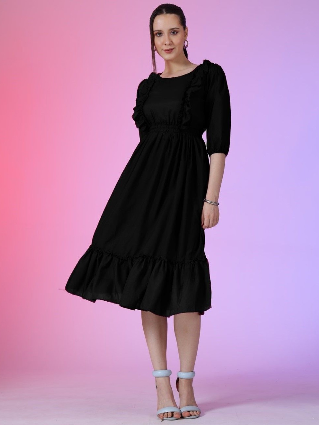 

Raiyani Enterprise Women Fit & Flare Dress, Black