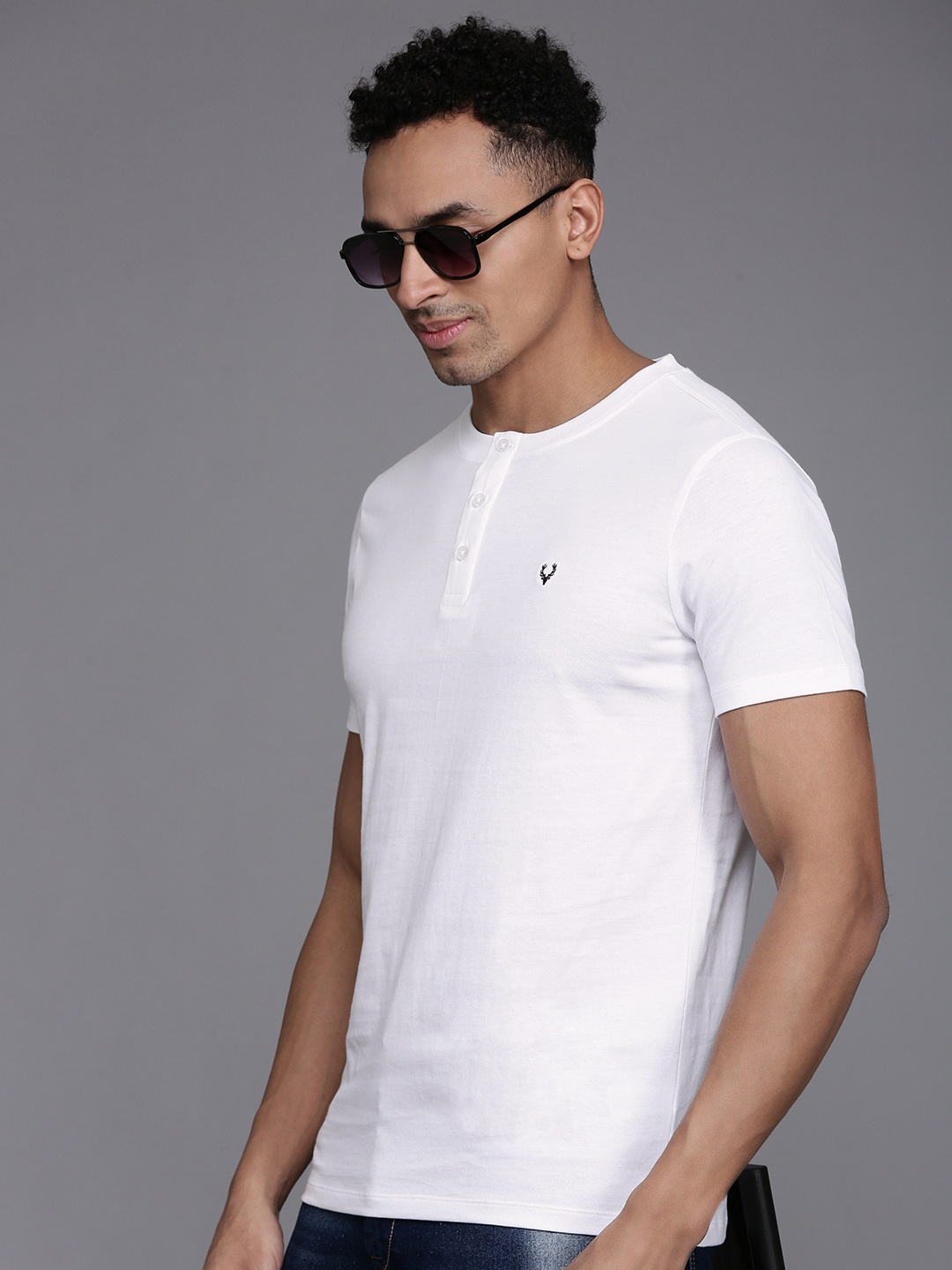 

Allen Solly Pure Cotton Henley Neck Slim Fit T-shirt, White