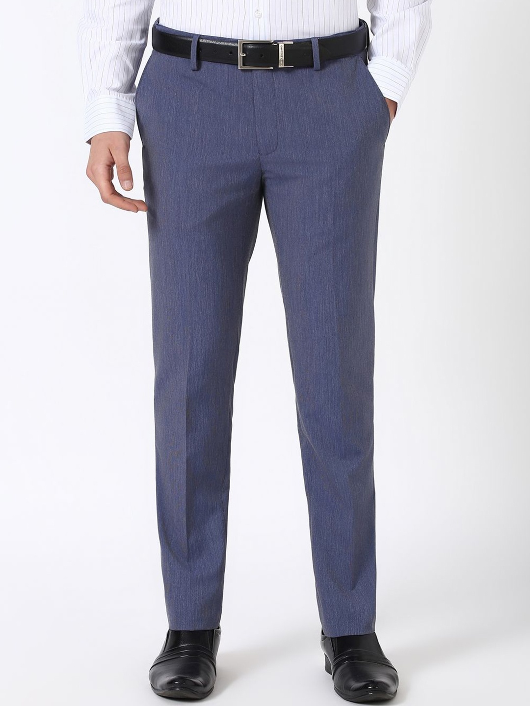 

Peter England Men Slim Fit Formal Trousers, Blue