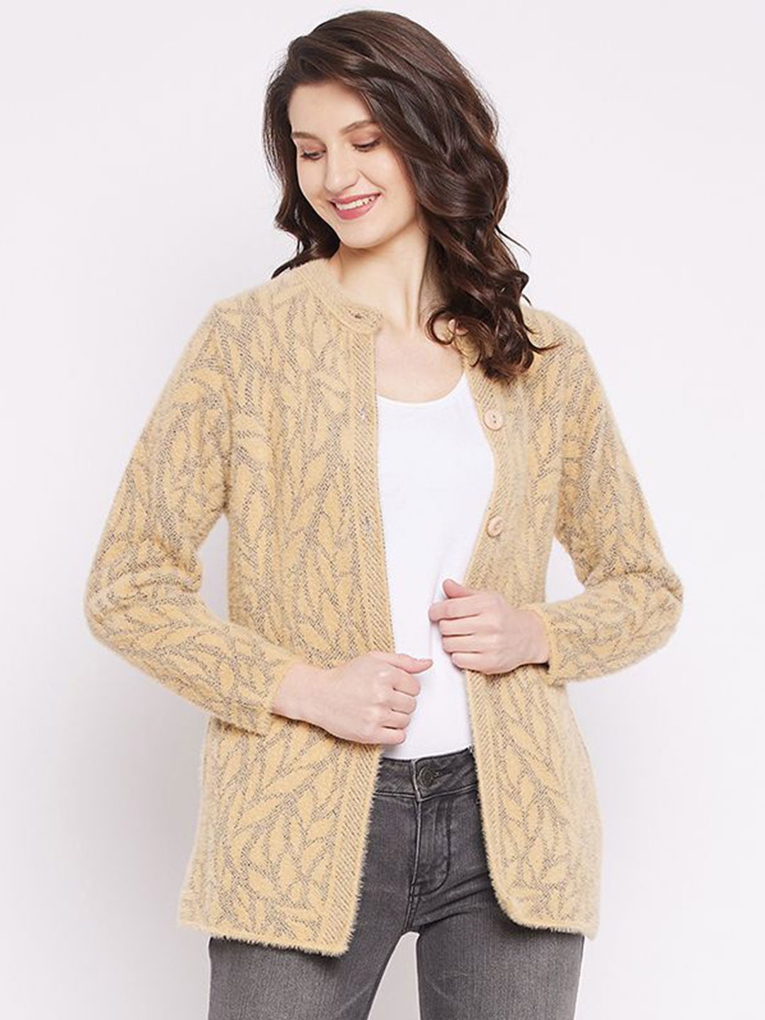 

Zigo Women Self Design Cardigan, Camel brown