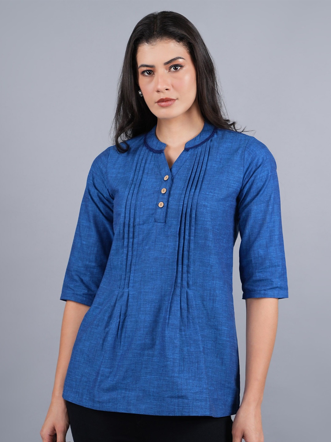 

Cot'N Soft Women Pure Cotton Pleated A-Line Kurti, Blue