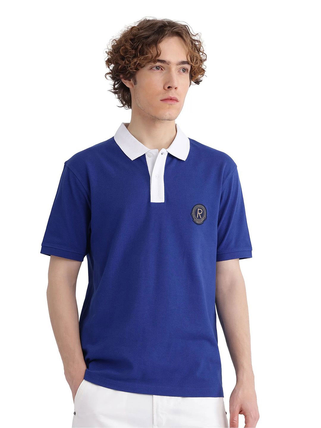 

RARE RABBIT Men Solid Polo Collar Cotton T-shirt, Blue