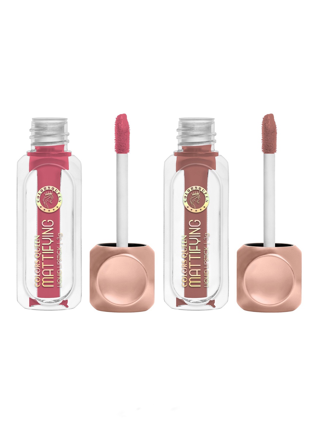 

Colors Queen Mattifying Set Of 2 Non-Transfer Lipstick 3 ml Each - Poppy 12 & Naughty Nudit 14, Pink