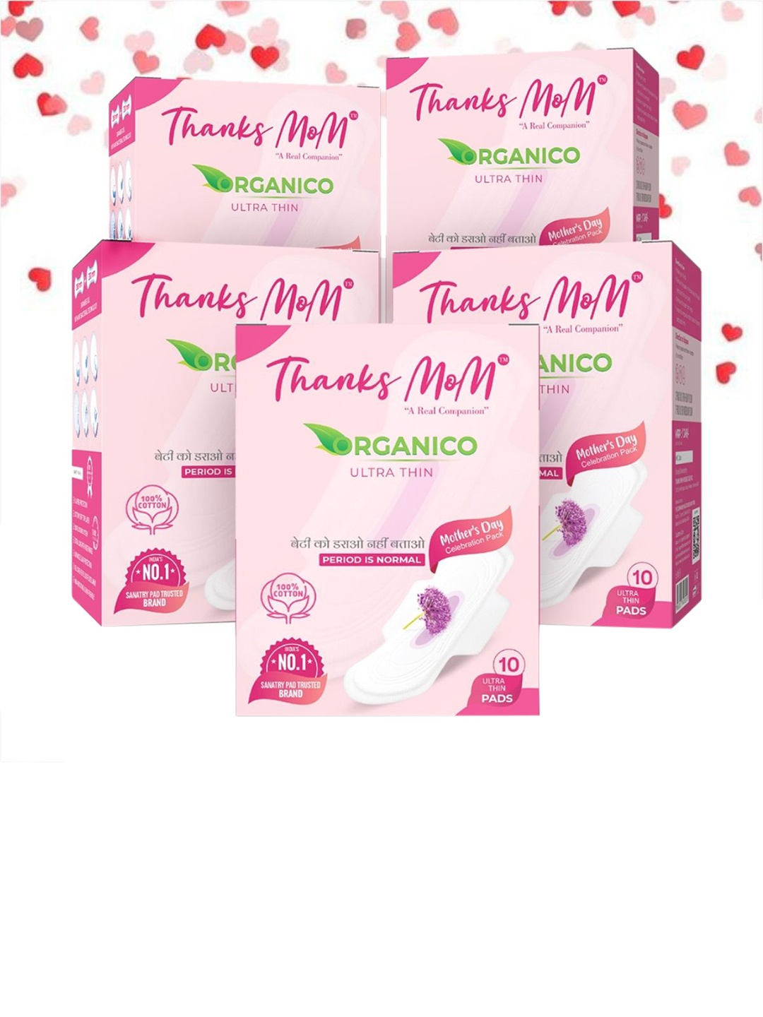 

THANKS MOM Pack Of 5 Organico Ultra Thin Soft Cotton Pads -XXL - 10 Pads Each, White