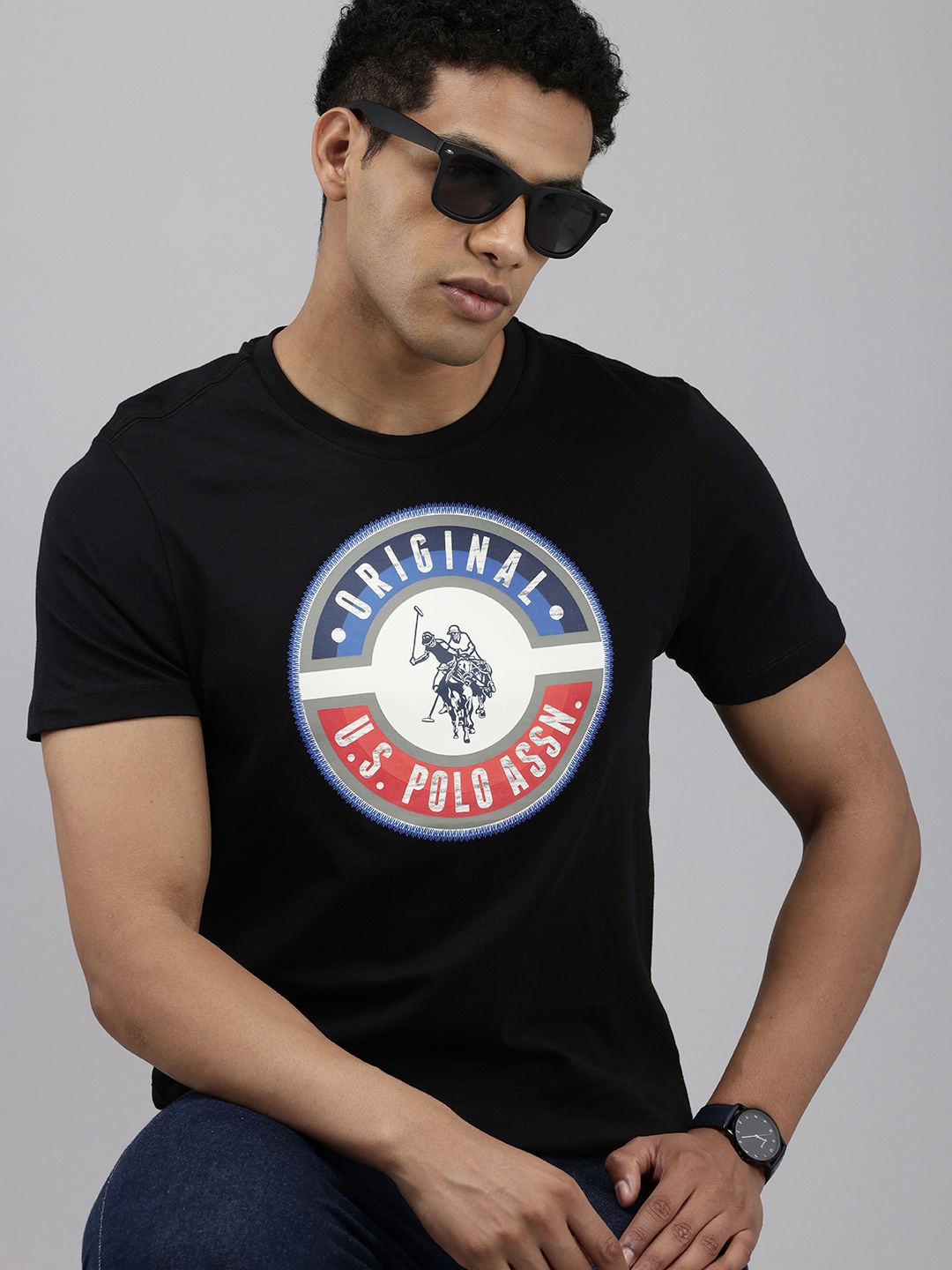 

U.S. Polo Assn. Denim Co. Pure Cotton Brand Logo Printed Slim Fit T-shirt, Black
