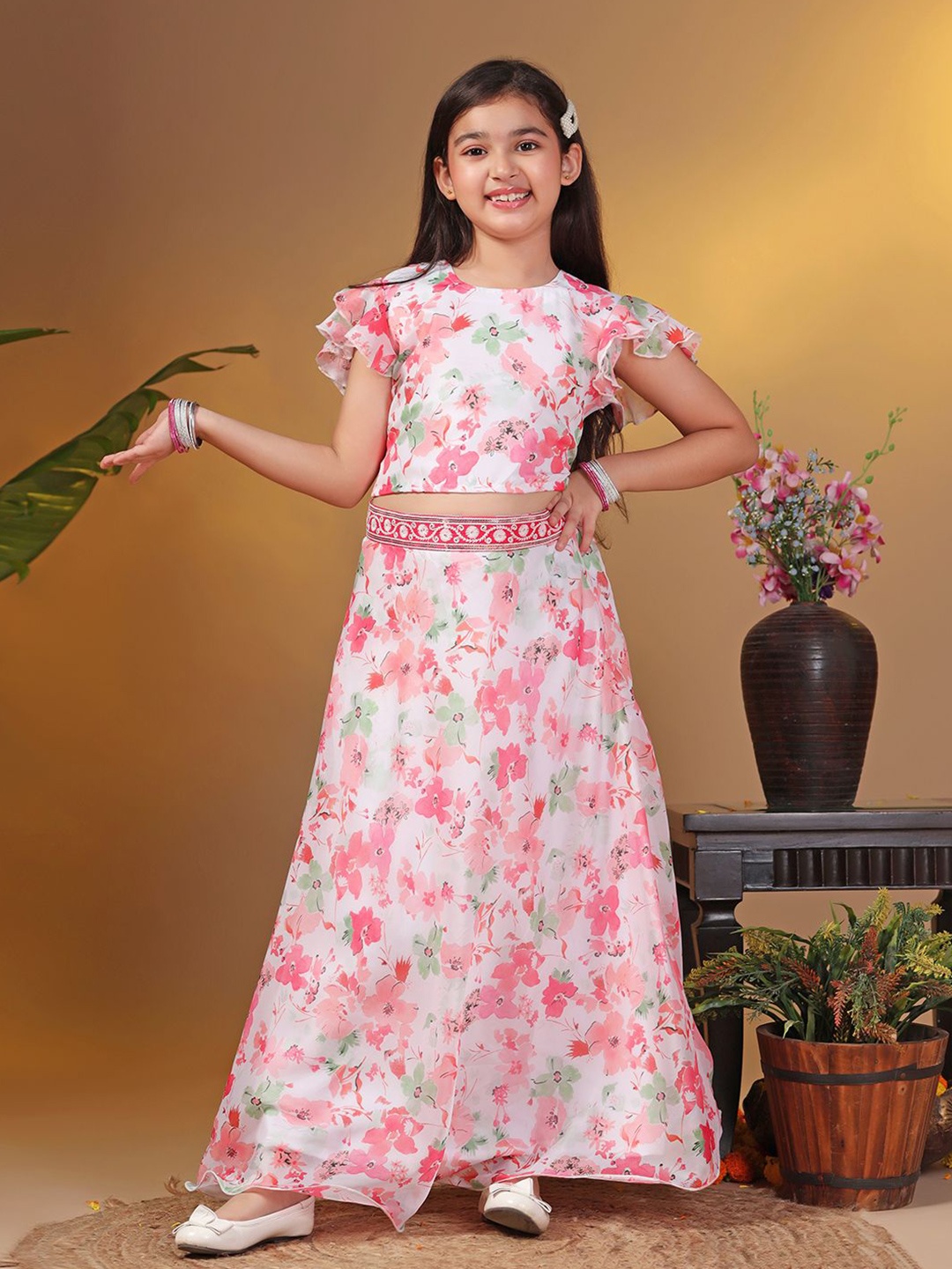 

BAESD Girls Printed Ready to Wear Lehenga &, Off white