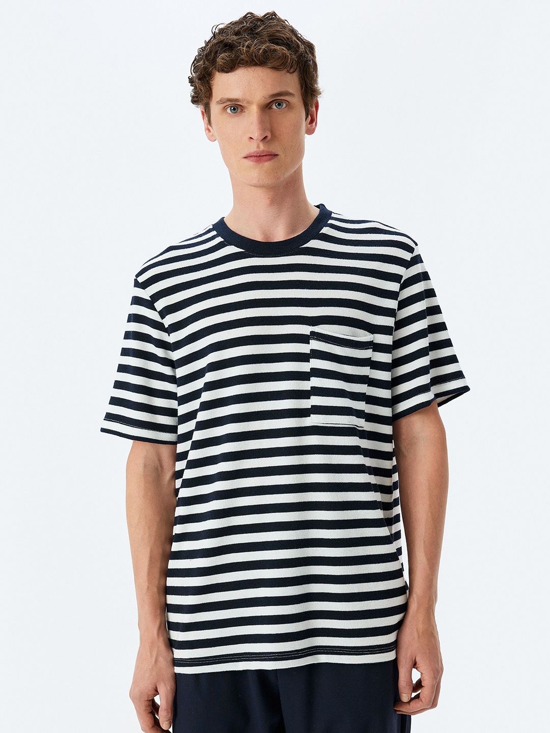 

Koton Men Striped Round Neck T-shirt, Black