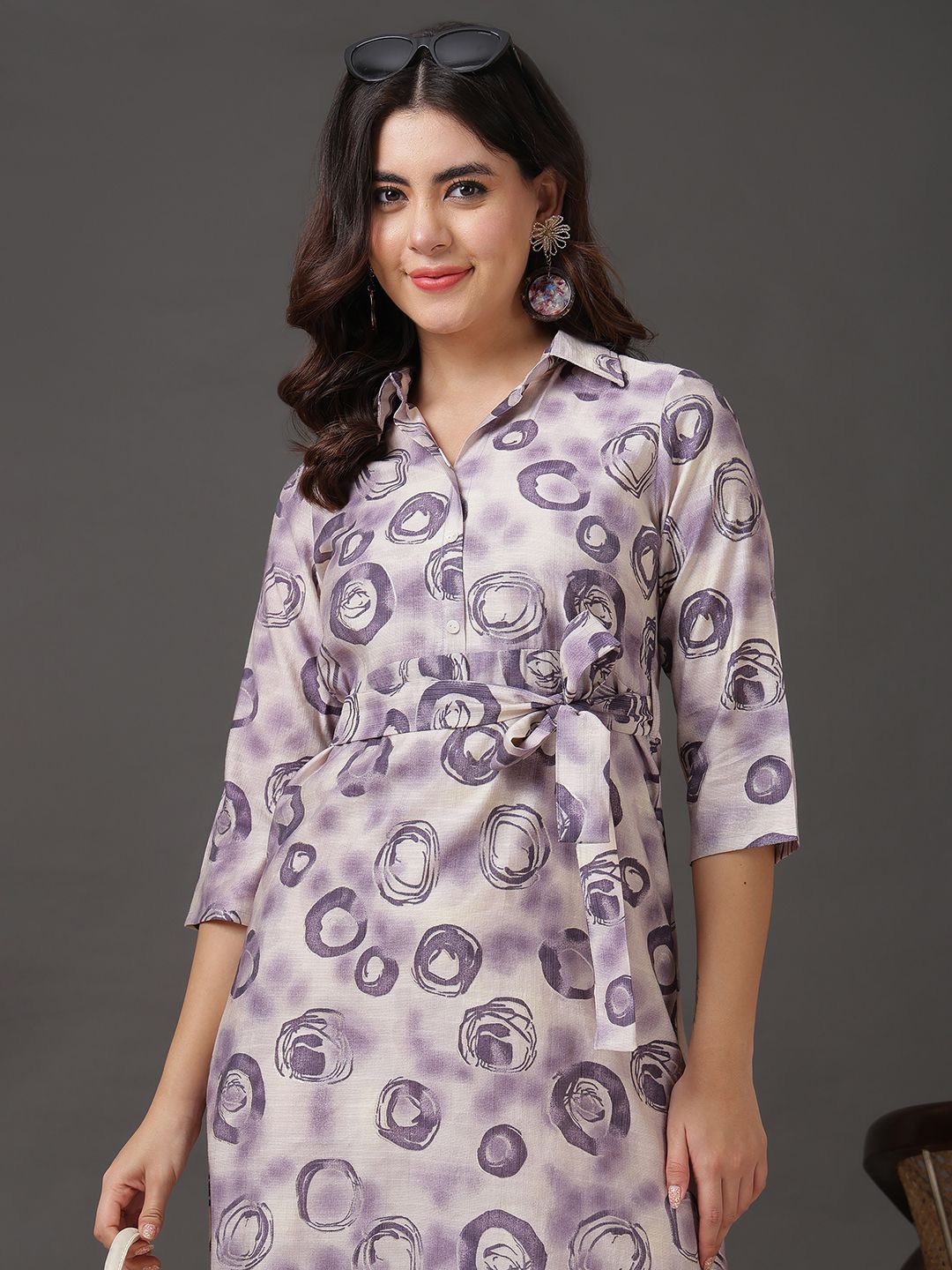 

Anouk Women Geometric Print Shirt Dress, Off white