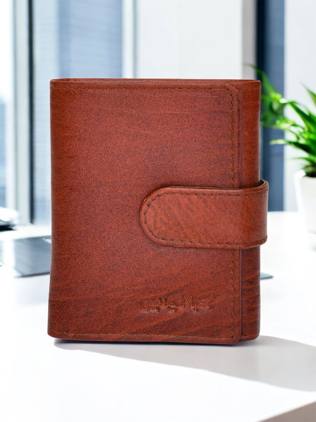 

OLIVE MIST Men Leather Three Fold Wallet, Brown