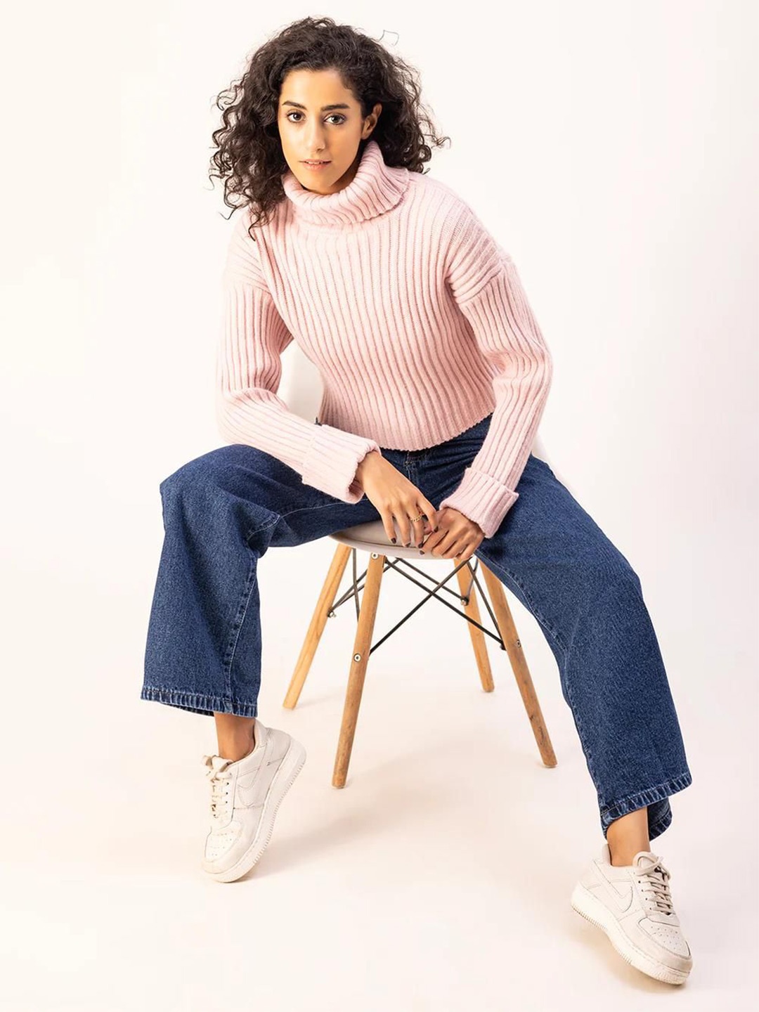 

Kotty Women Turtle Neck Long Sleeves Crop Pullover, Pink