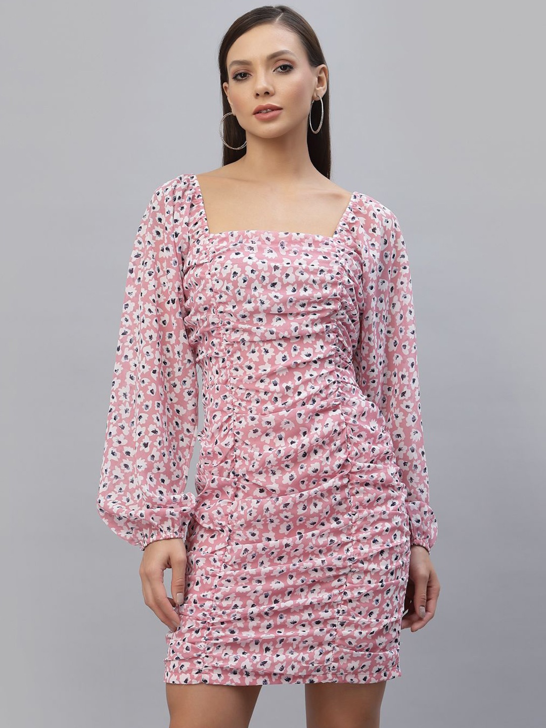 

BAESD Women Floral Printed Ruched Bodycon Dress, Pink