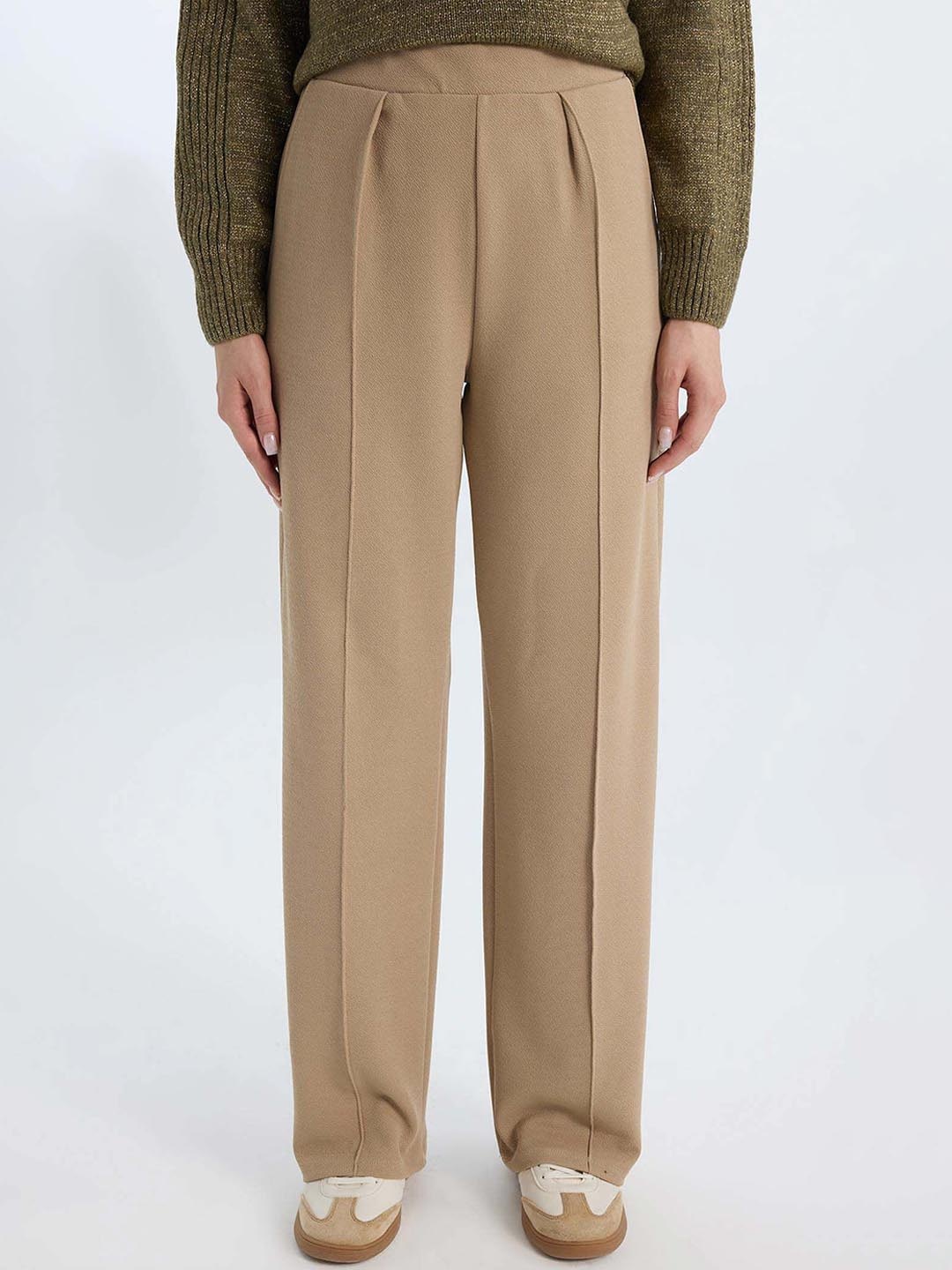 

DeFacto Women Regular Fit Mid-Rise Trousers, Beige