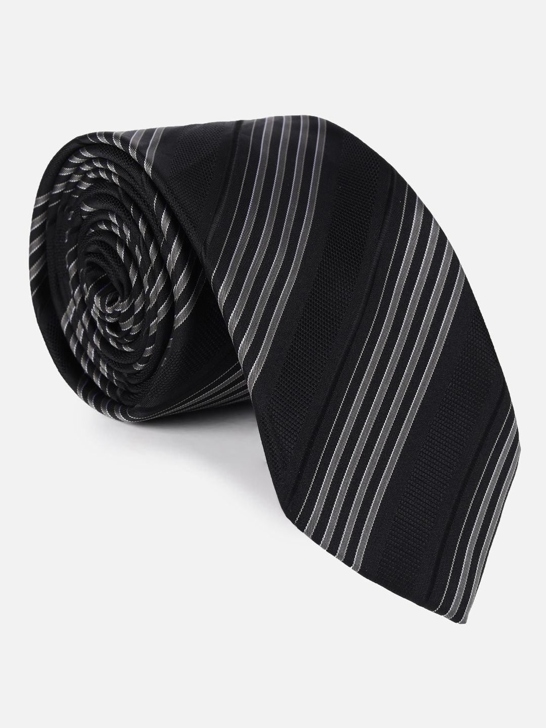 

Peter England Men Striped Skinny Tie, Black