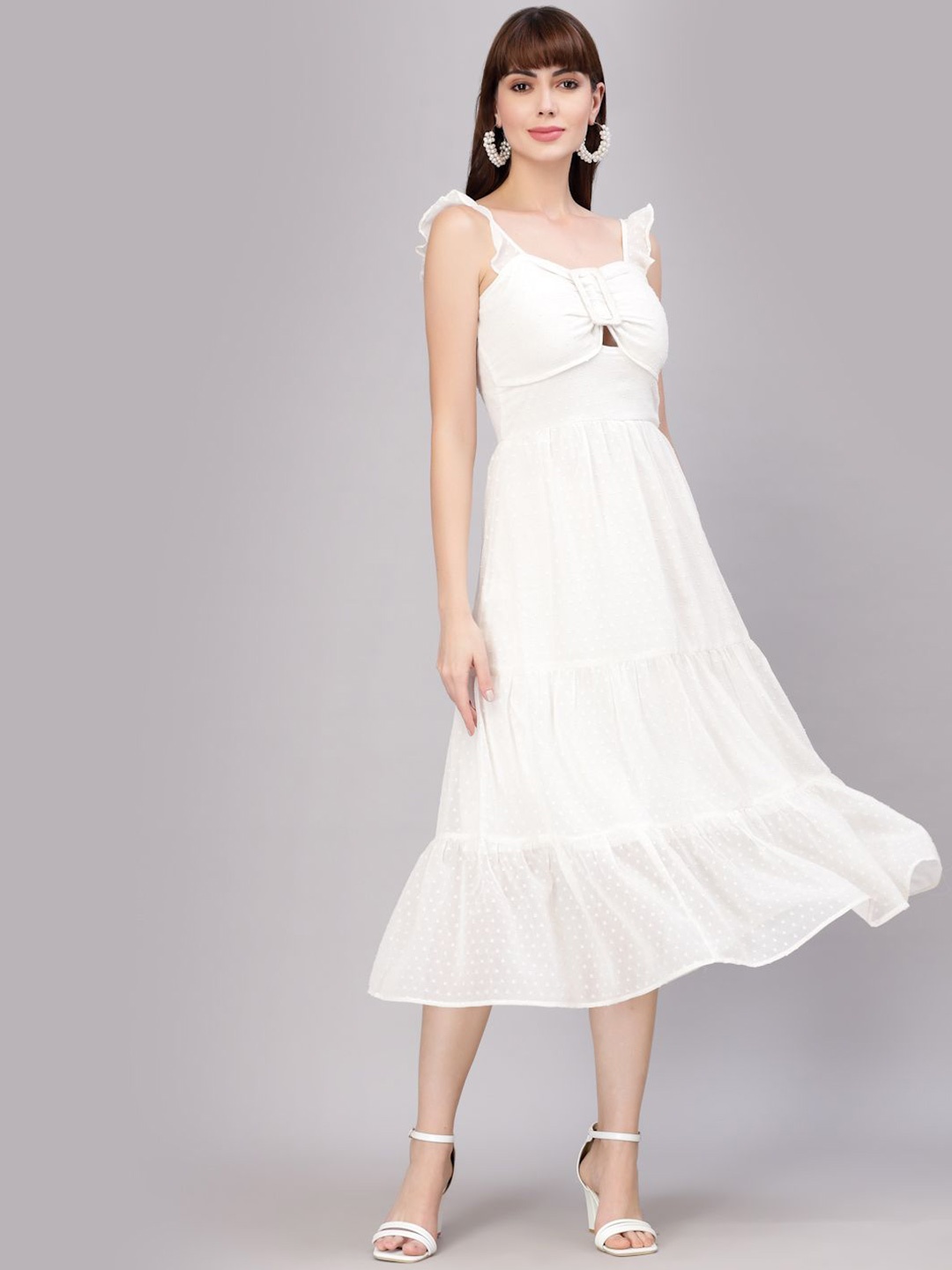 

BAESD Women Layered Fit & Flare Midi Dress, White