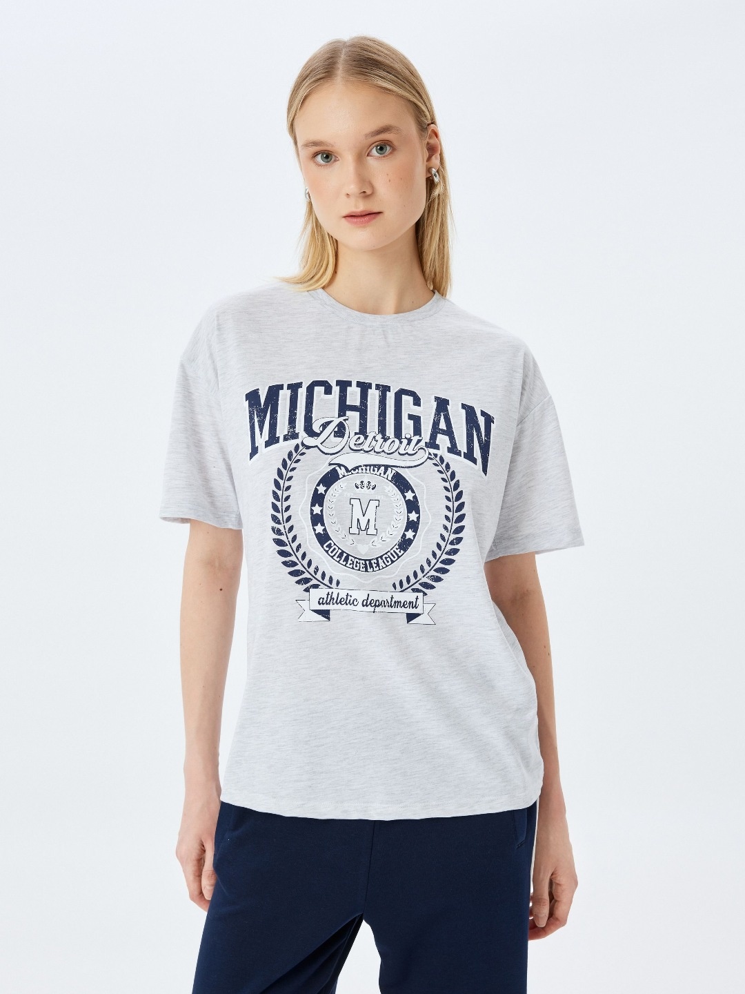 

Koton Women Typography Printed Round Neck Relaxed Fit T-shirt, Grey