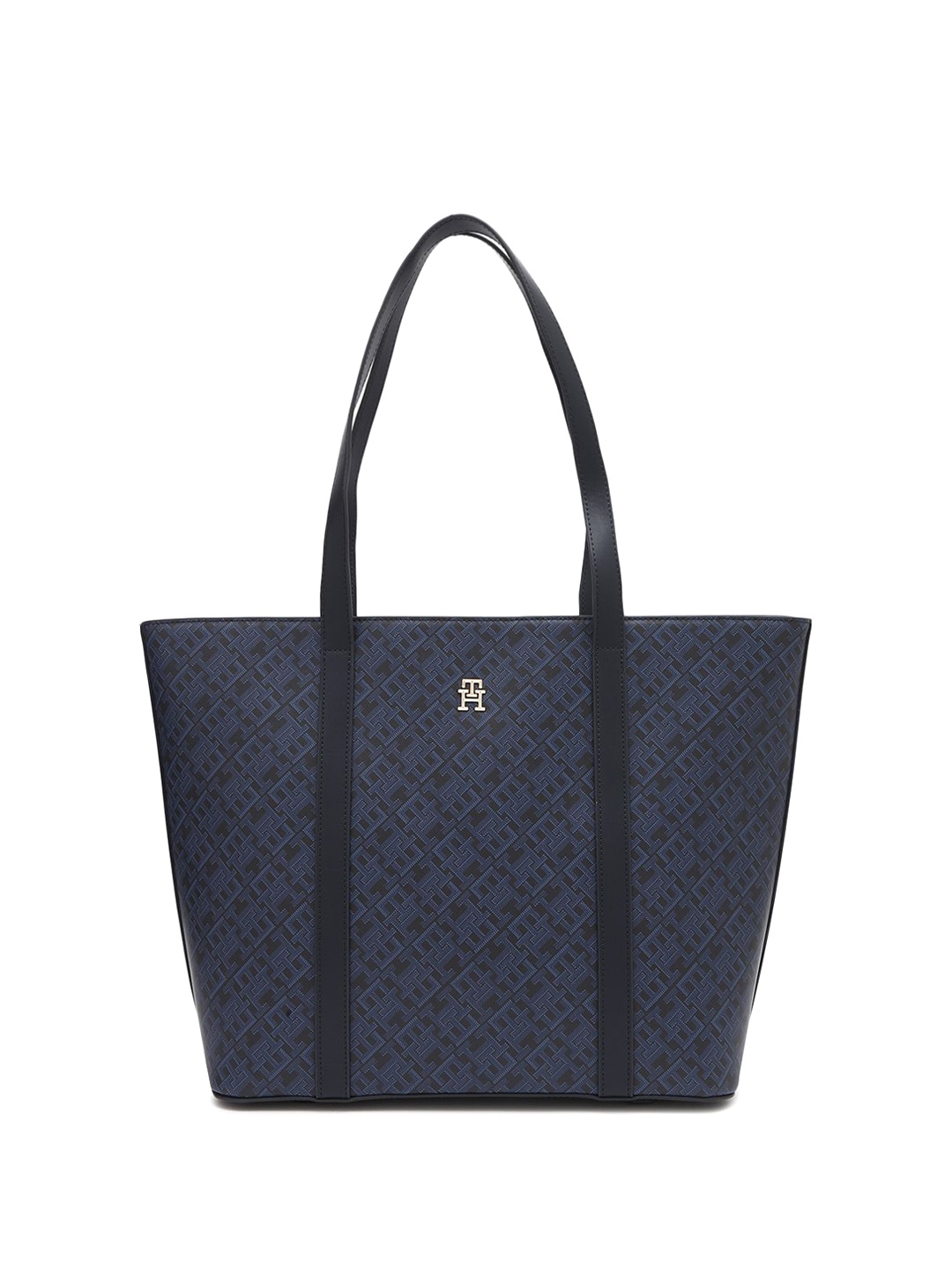 

Tommy Hilfiger Geometric PU Shopper Tote Bag with Applique, Blue