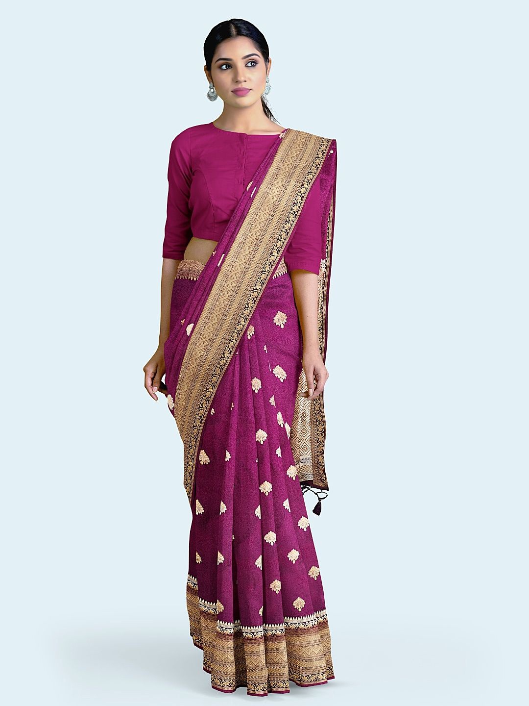 

Meena Bazaar Ethnic Motifs Woven Design Zari Saree, Burgundy