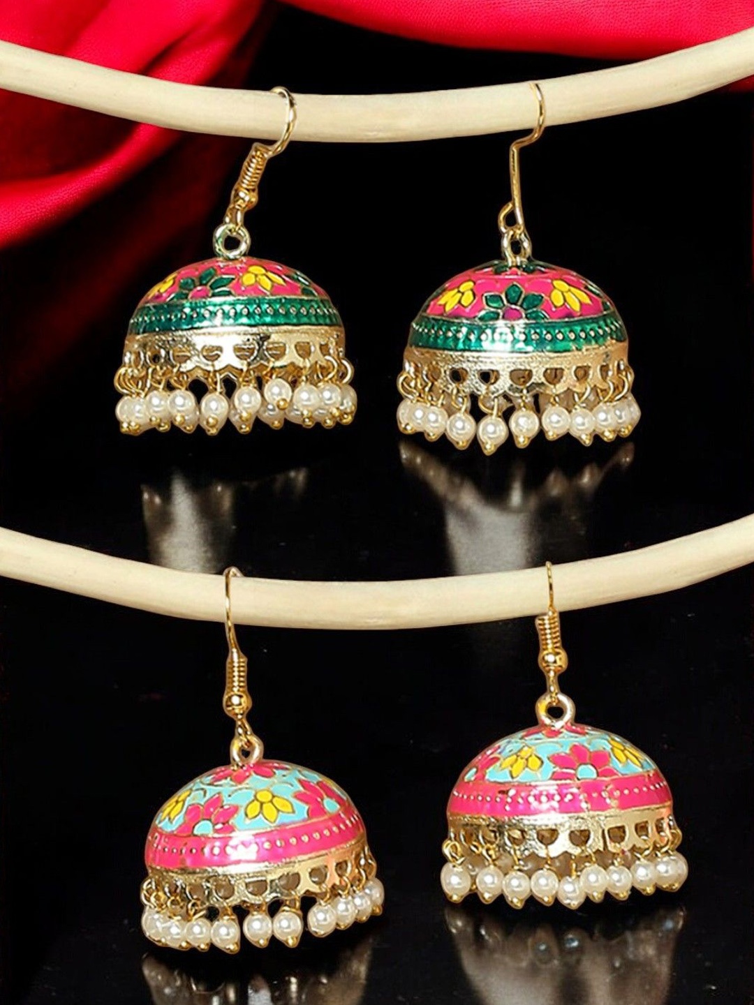 

Anouk Dome Shaped Jhumkas Earrings, Pink