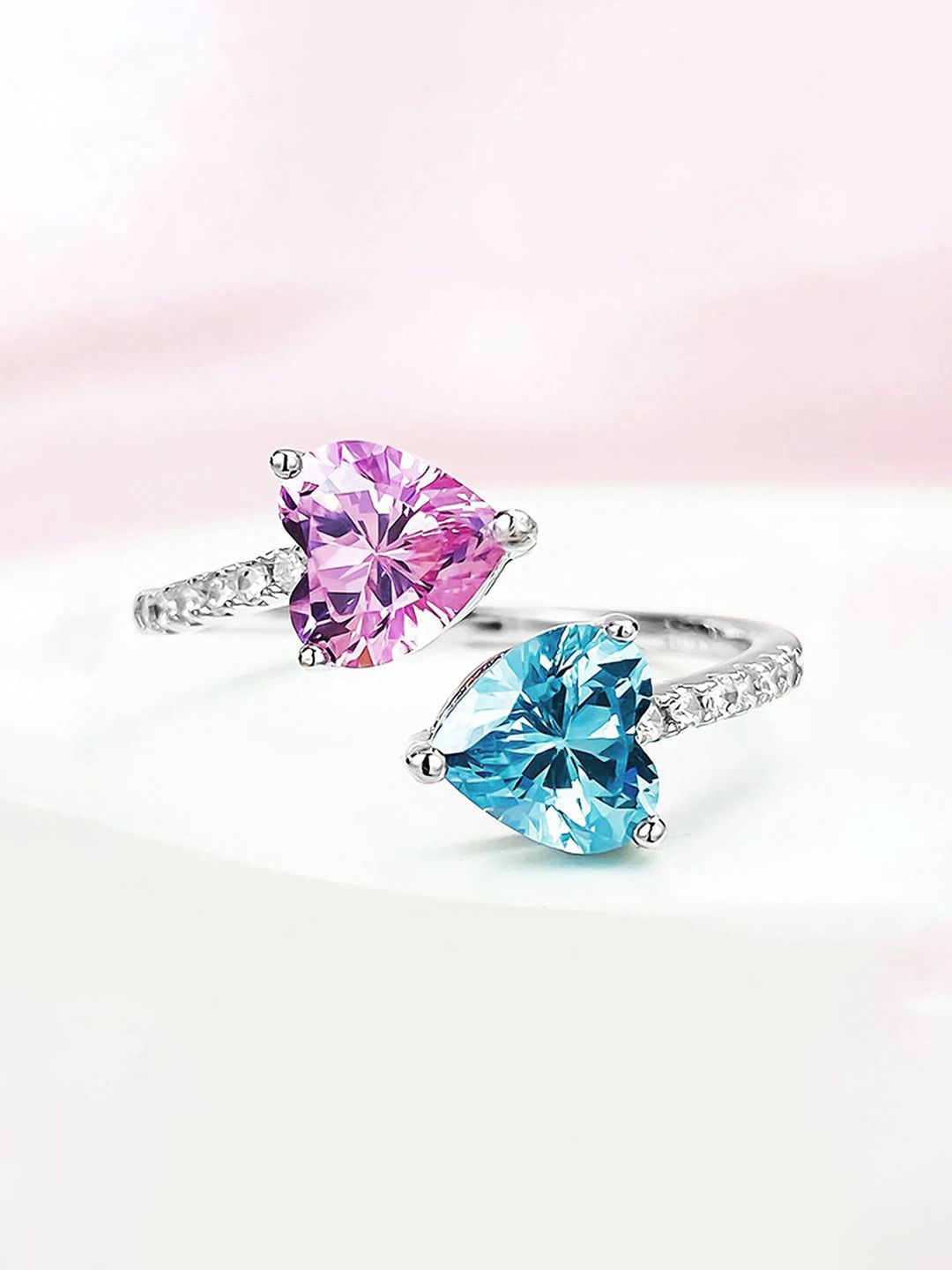 

Jewels Galaxy Silver-Plated AD Stone-Studded Heart Shaped Adjustable Finger Ring