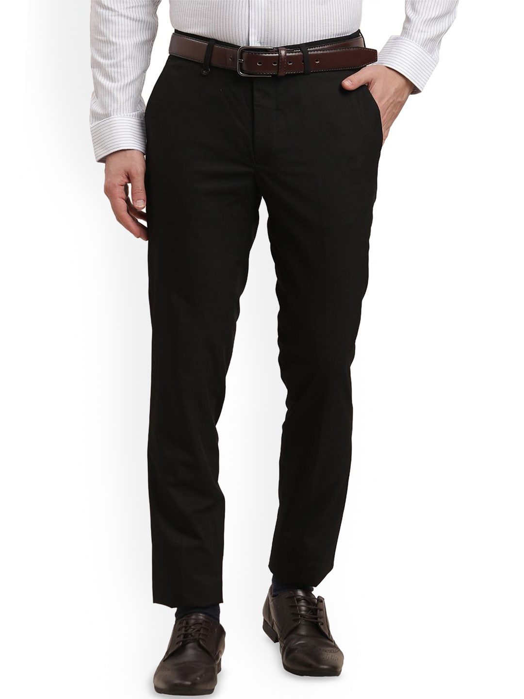 

Turtle Men Tailored Slim Fit Mid Rise Formal Trousers, Black