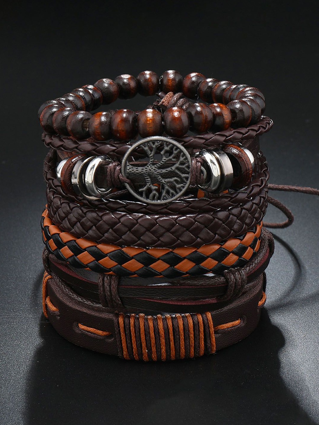 

Jewels Galaxy Men 6 Leather Wraparound Bracelet, Brown