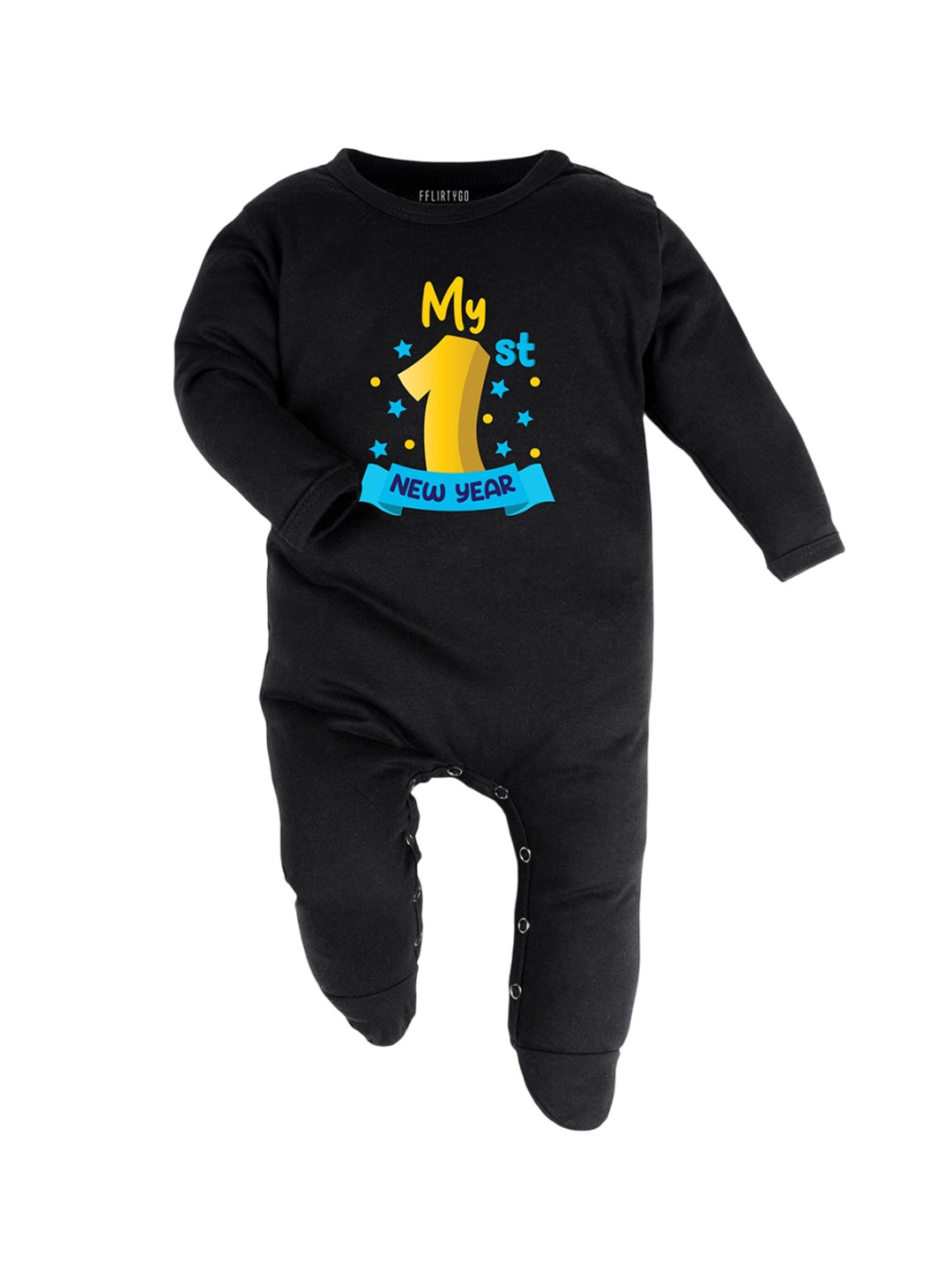 

FFLIRTYGO Infants Printed Pure Cotton Sleepsuit, Black