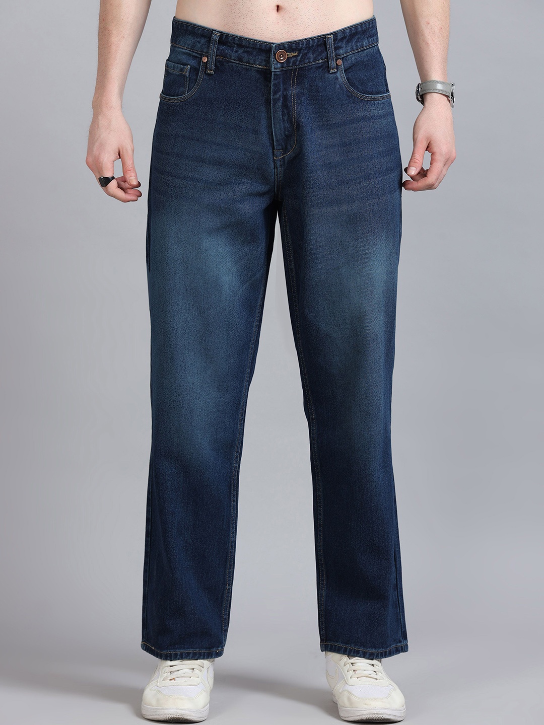 

The Roadster Lifestyle Co Men Pure Cotton Straight-Fit Mid-Rise Jeans, Blue
