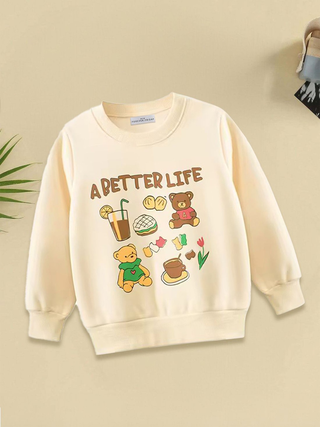 

FOREVER FRIDAY Boys Graphic Printed Round Neck Cotton Sweatshirt, Cream