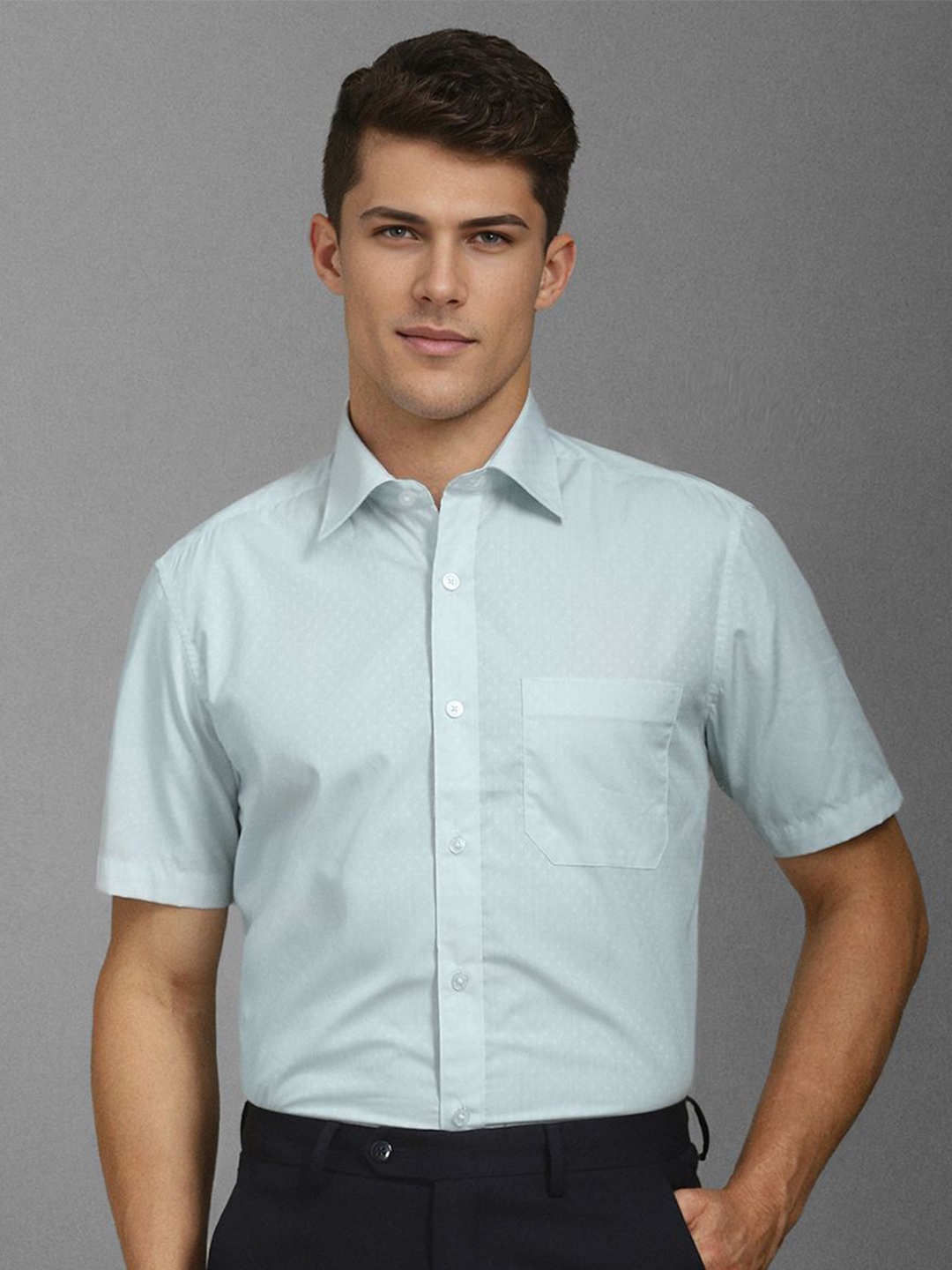 

Louis Philippe Men Classic Spread Collar Textured Cotton Formal Shirt, Sea green