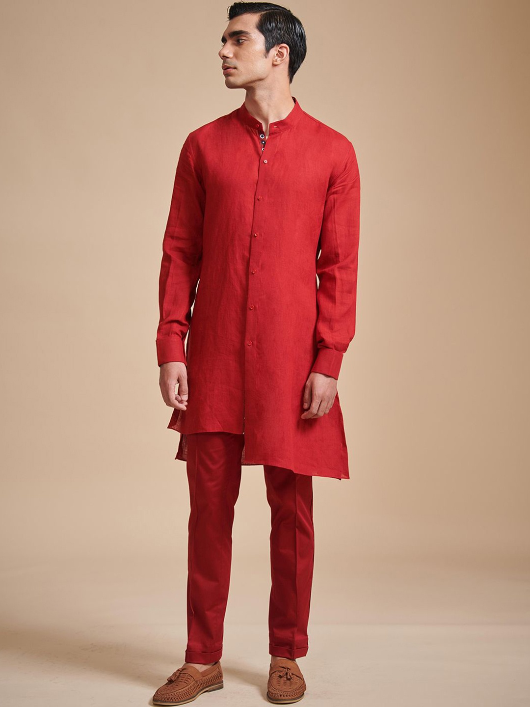 

RR Blue Men Thread Work Kurta, Red