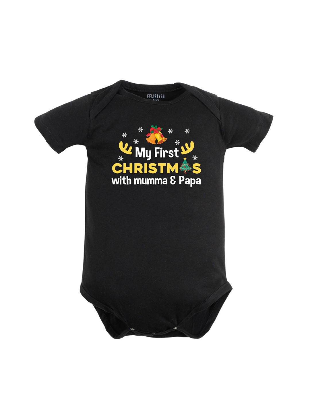 

FFLIRTYGO Infant Printed Pure Cotton Bodysuit, Black