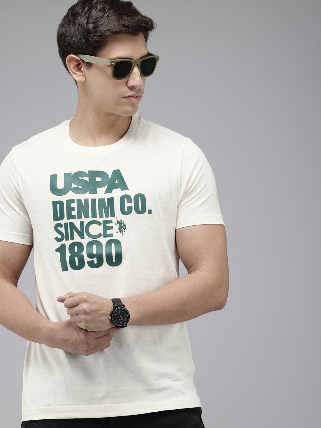 

U.S. Polo Assn. Denim Co. Brand Logo Printed Pure Cotton Slim Fit T-shirt, Off white