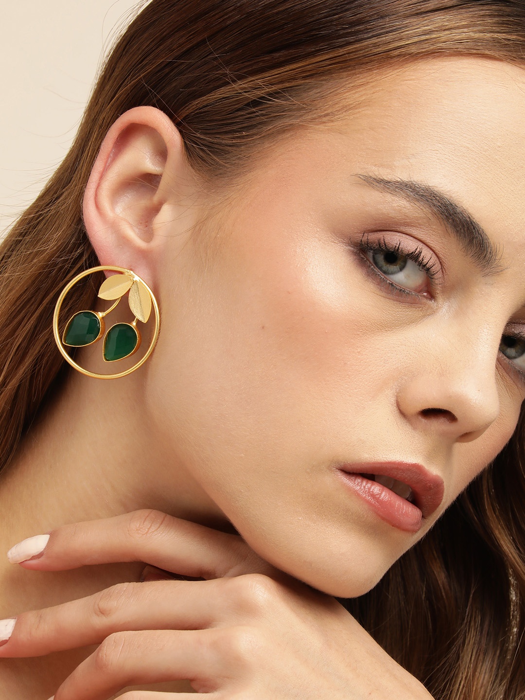 

Anouk Gold Plated Beaded Contemporary Drop Earrings, Green
