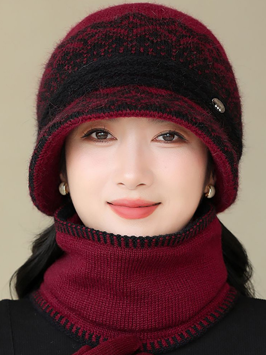 

StyleCast x Revolte Women Self Design Balaclava, Maroon