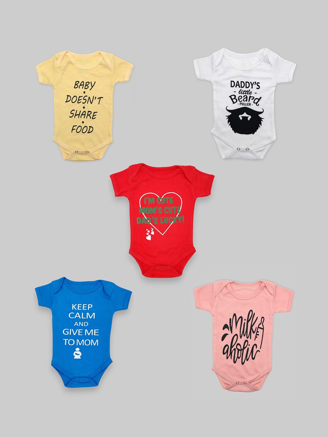 

BAESD Infants Kids Pack Of 5 Printed Cotton Bodysuit, Red