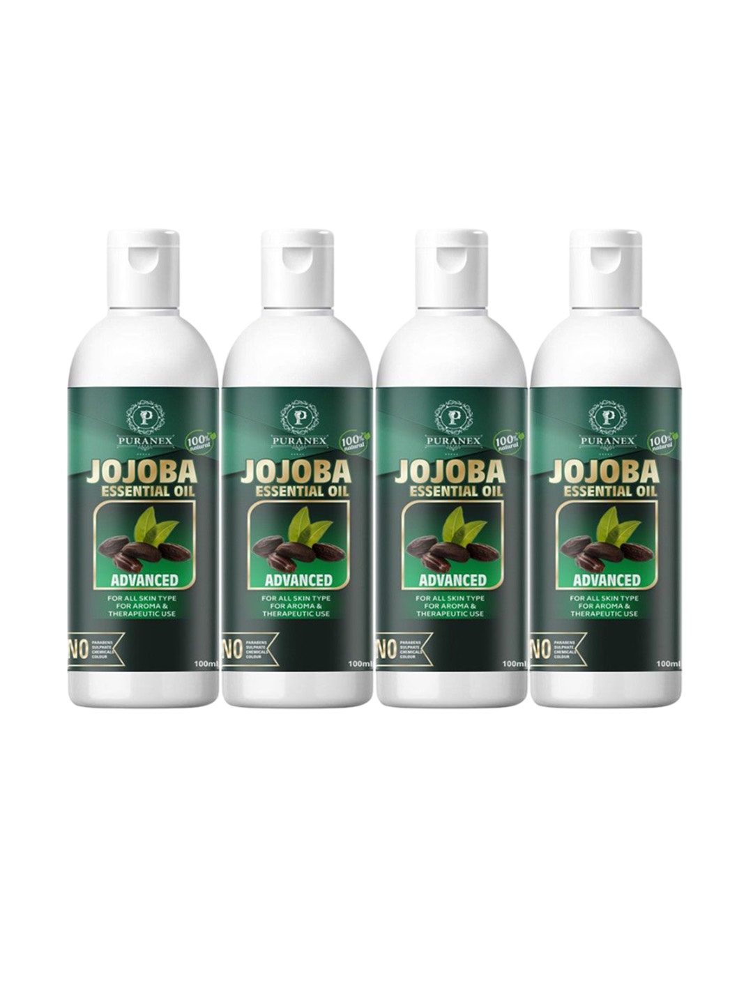 

Puranex Set Of 4 Pure Cold Pressed Jojoba Oil - 100ml Each, Transparent