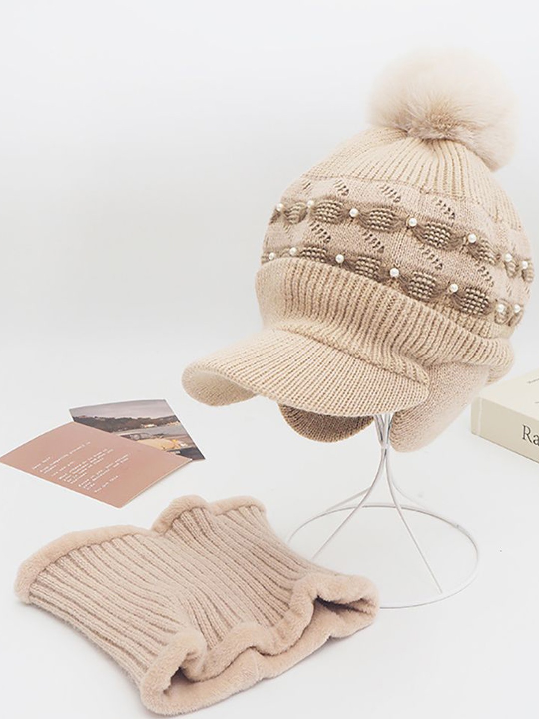 

StyleCast x Revolte Women Embroidered Beanie, Beige