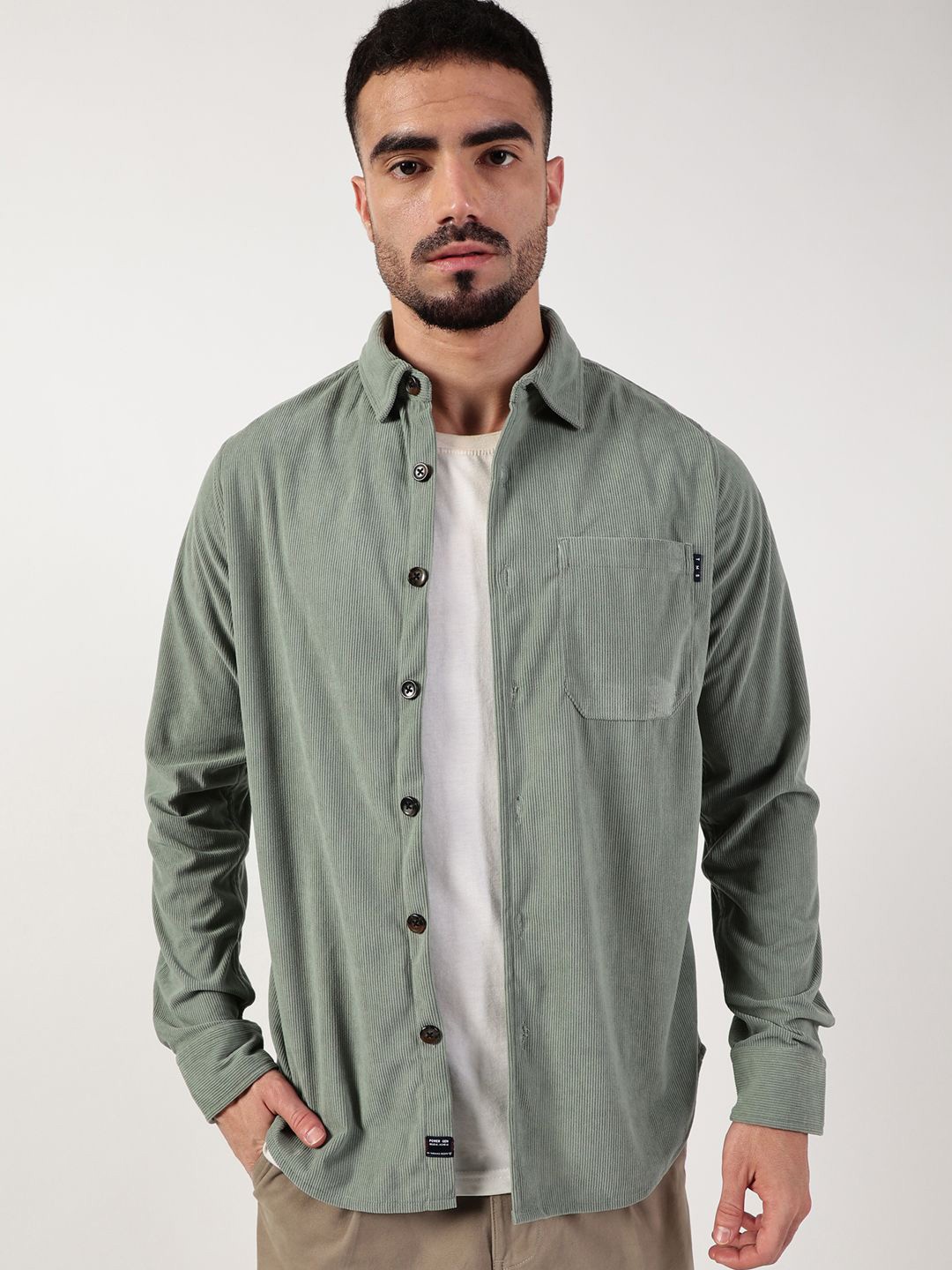 

Thomas Scott Men Premium Spread Collar Corduroy Casual Shirt, Green