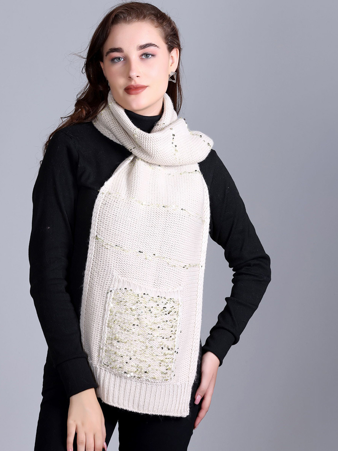 

513 Women Self Design Mufflers, Beige