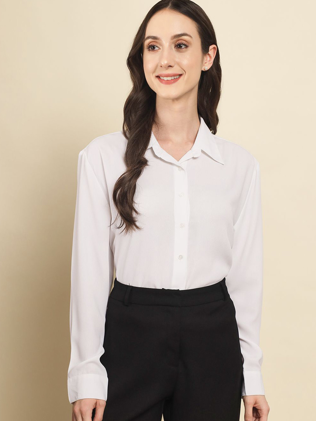 

BAESD Women Contemporary Spread Collar Solid Oversized Formal Shirt, White