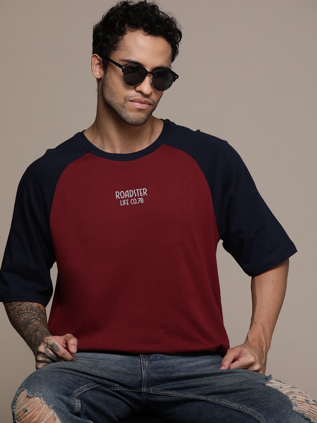 

The Roadster Lifestyle Co. Pure Cotton Relaxed T-shirt, Maroon
