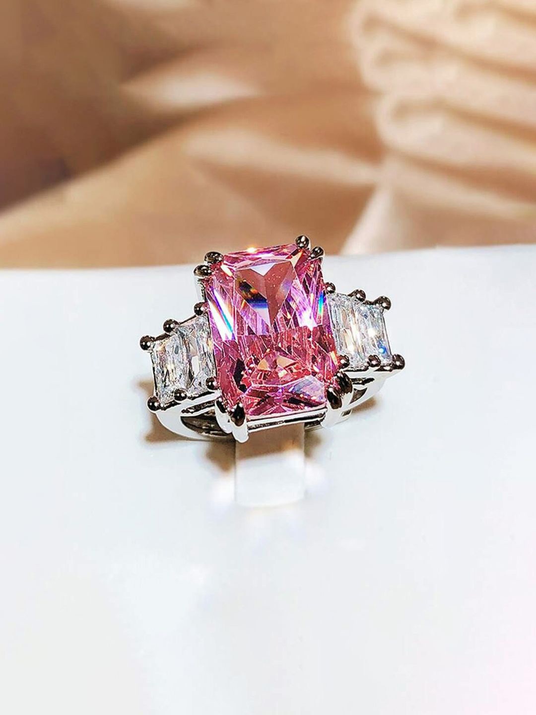 

Jewels Galaxy Silver Plated Cubic Zirconia Stone Studded Adjustable Finger Ring