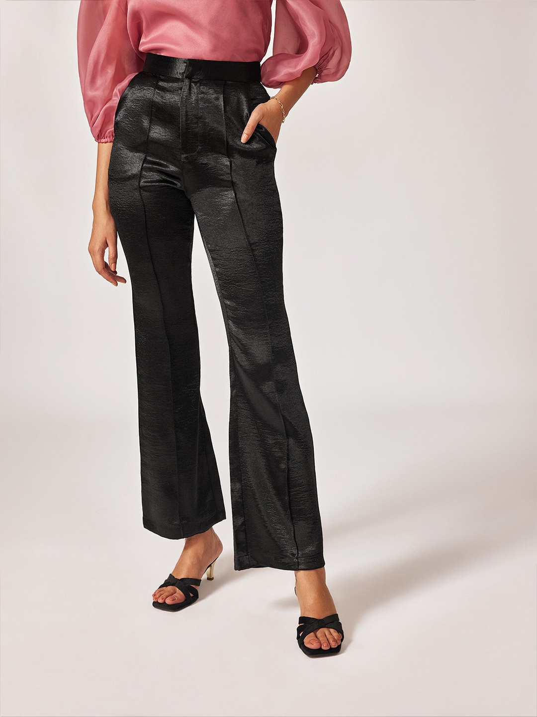 

The Label Life Women Flared High-Rise Bootcut Trousers, Black