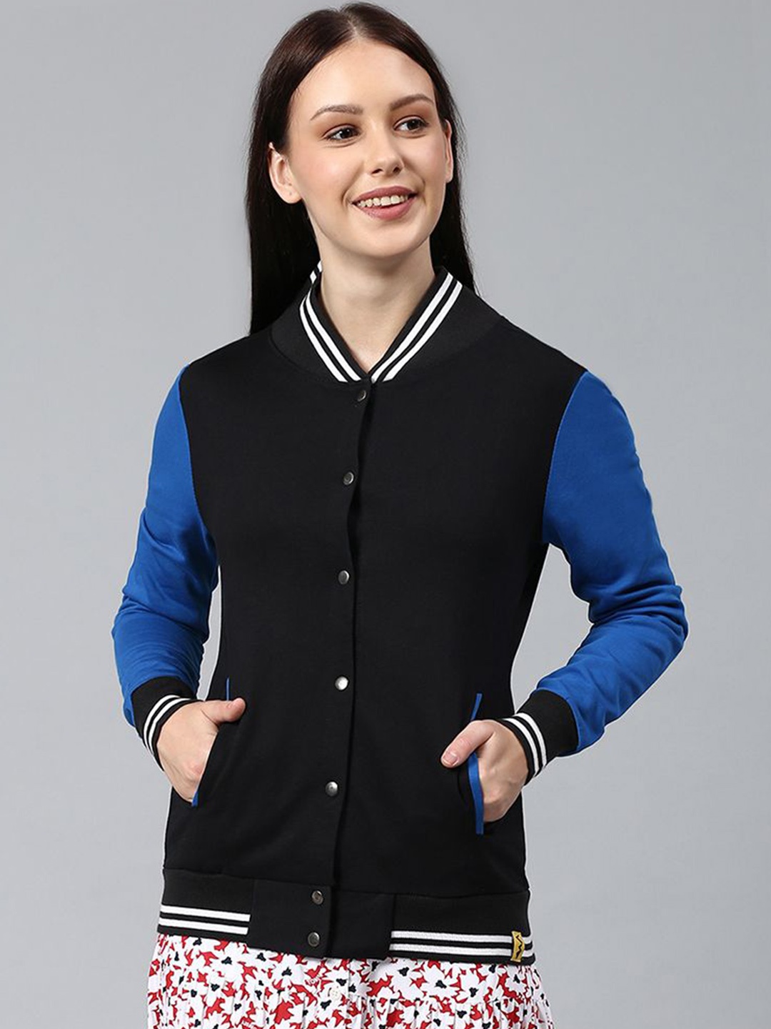 

Campus Sutra Women Colourblocked Lightweight Biker Jacket with Embroidered, Multi