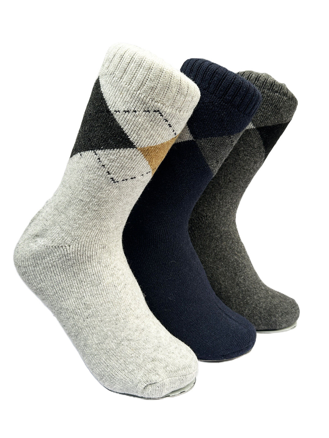 

Alexvyan Men Pack Of 3 Winter Diamond Patterned Calf Length Socks, Grey