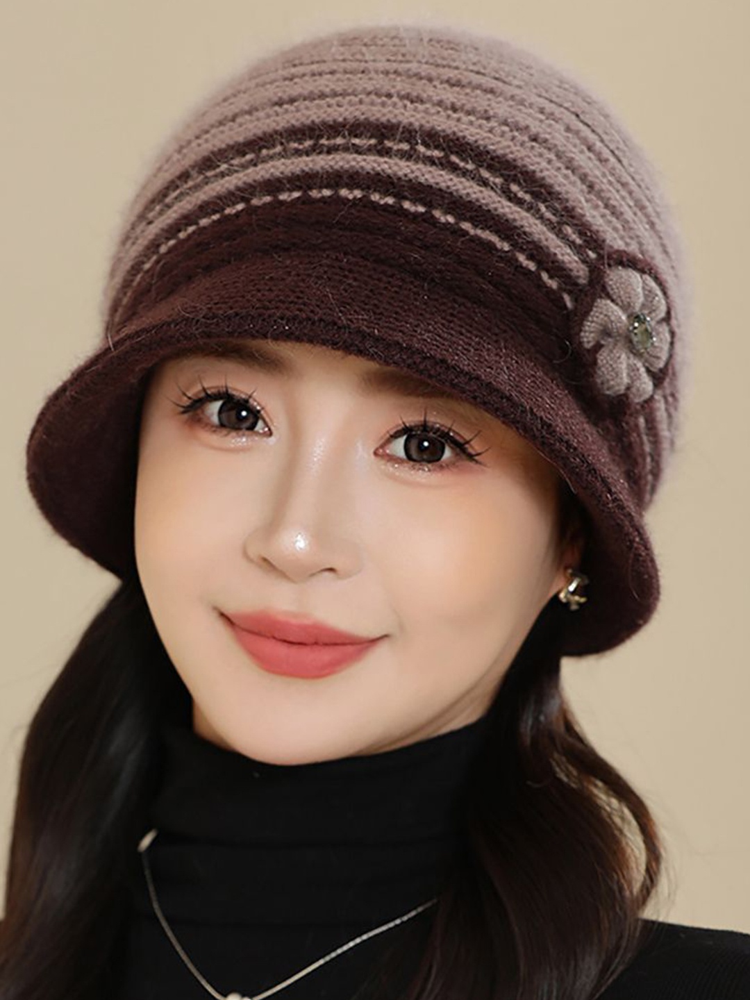 

StyleCast x Revolte Women Colourblocked Beanie, Coffee brown