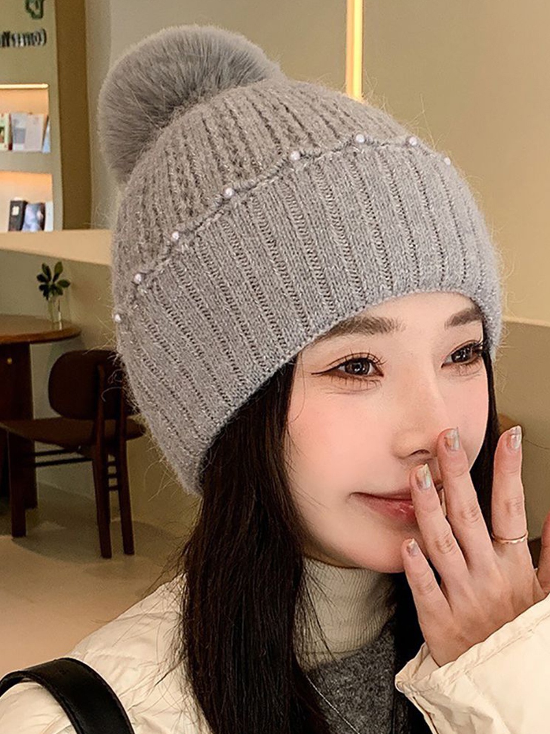 

StyleCast x Revolte Women Self Design Beanie, Grey