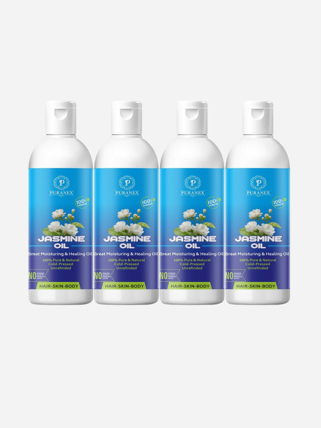 

Puranex Set Of 4 100% Pure & Natural Cold Pressed Jasmine Oil - 100 ml Each, Transparent
